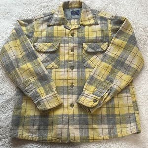 Vintage Pendleton Board shirt, yellow and gray plaid, 1950s - 60s style, medium.